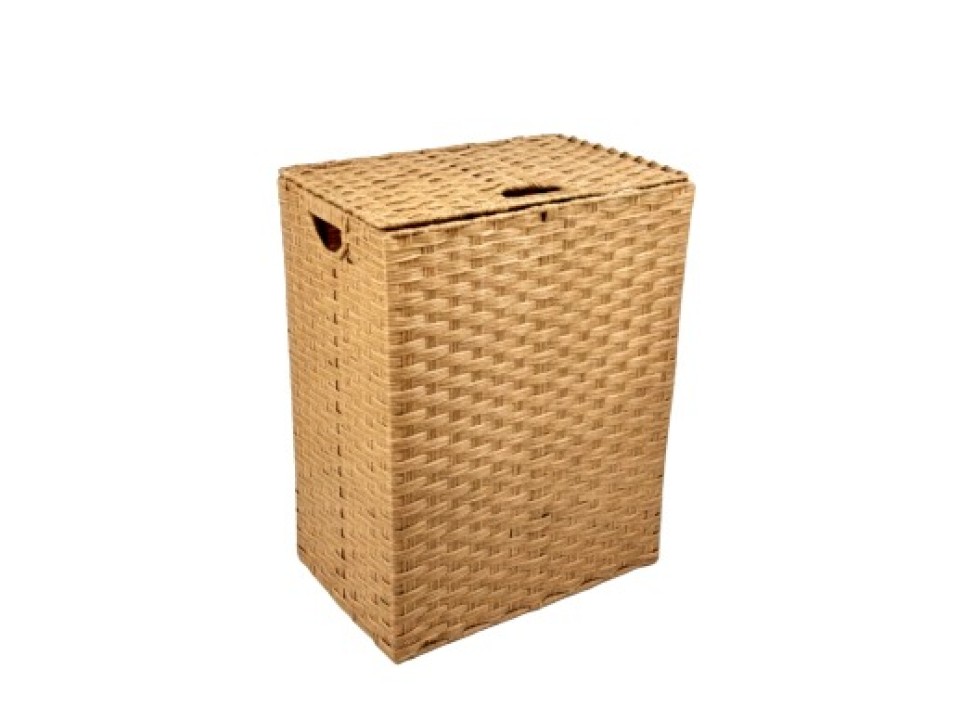 Handcrafted Pro Flat-Weaving Rectangular PE Resin Hamper with Half-Moon Handles
